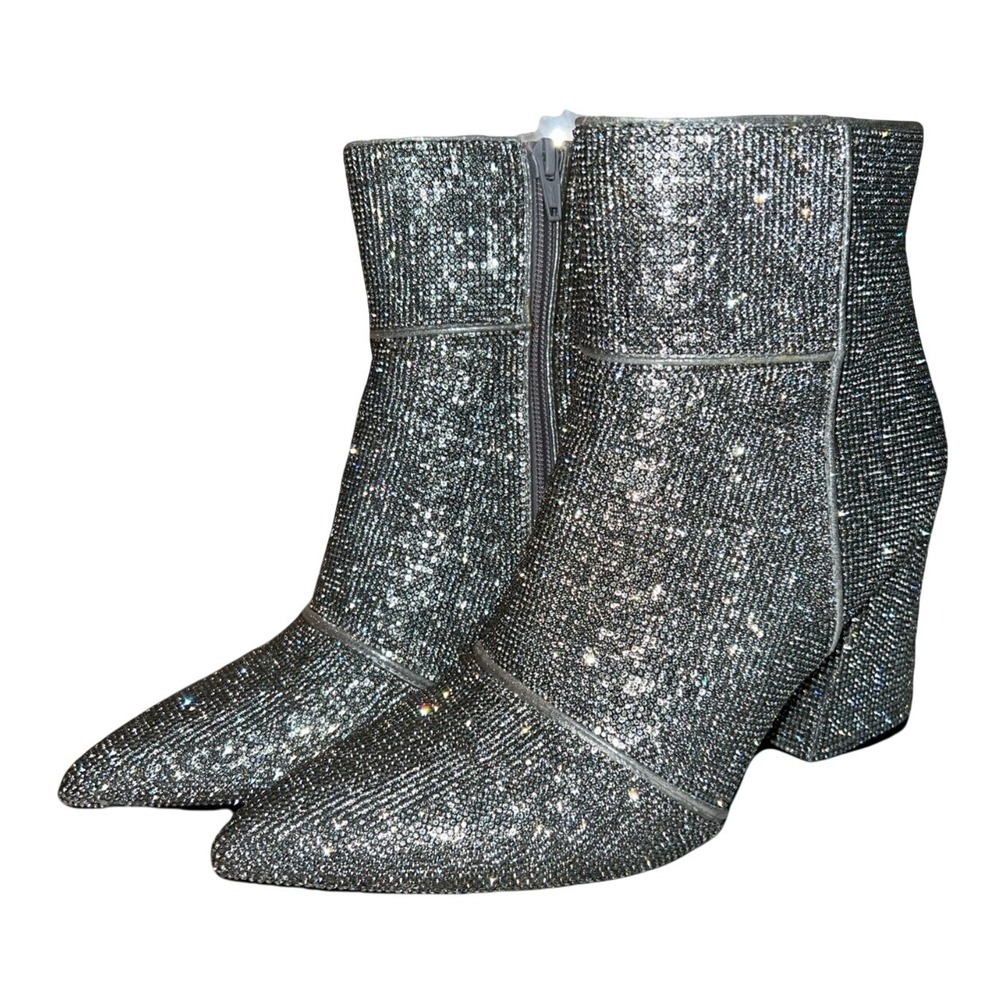 a new day Silver Sparkle Pointed Toe Block Heel Ankle Boots